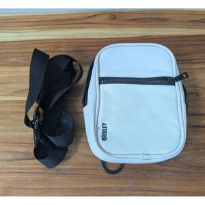 Brixley Crossbody Sling Bag Small Cream Nylon Zip 9 Pockets Black Strap Travel